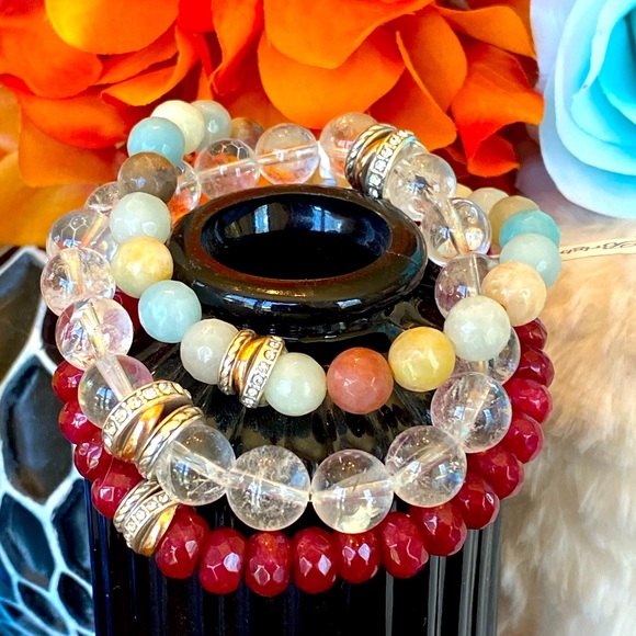 ⭐️SOLD⭐️Brighton NEPTUNE’S RINGS RUBY CHALCEDONY gold silver Crystal Bracelet - Picture 6 of 12